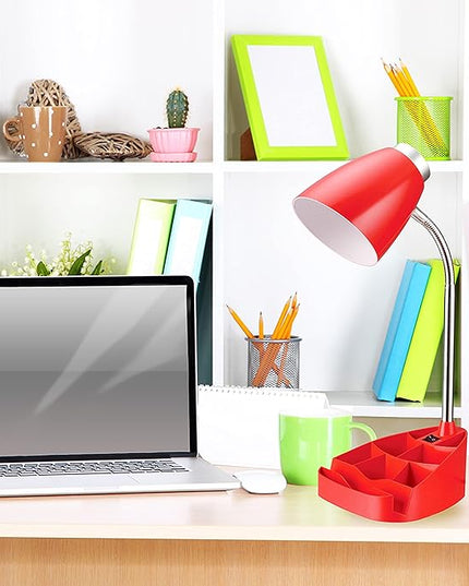 Simple Designs LD1002-RED Gooseneck Organizer Desk Lamp with iPad Tablet Stand Book Holder, Red - LeafyLoom