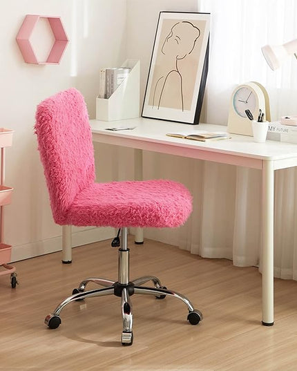 Faux Fur Task Chair, Pink 20D x 20W x 41.5H in - LeafyLoom