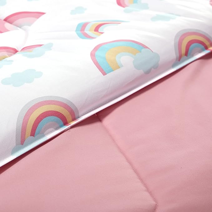 SLEEP ZONE Kids Rainbow Bedding Twin Comforter Set - Super Soft & Cute Printed 2-Piece Comforter Set All Seasons for Boys, Girls, Fade Resistant, Machine Washable, Rainbow - LeafyLoom