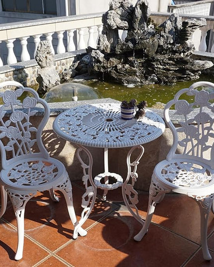 KAILI Outdoor Furniture Bistro Set with Rose Pattern 1 Table 2 Chairs for Garden Patio Porch (Rose-White) - LeafyLoom