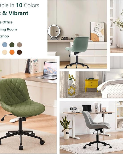 YOUNUOKE Office Chair Desk Chair with Wheels, Thick Upholstery Comfy Armless Task Chair, Home Office Chair Faux Leather Swivel Desk Chairs, Waiting Reception Chair Computer Chair, Olive Green - LeafyLoom