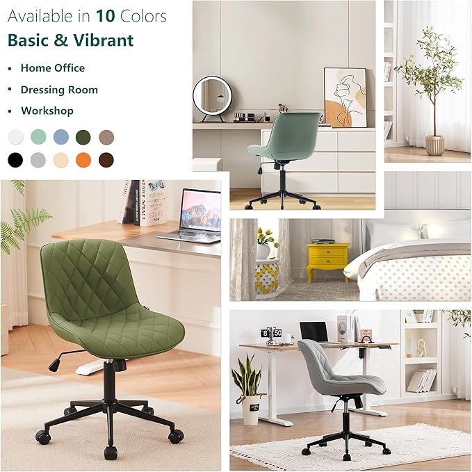 YOUNUOKE Office Chair Desk Chair with Wheels, Thick Upholstery Comfy Armless Task Chair, Home Office Chair Faux Leather Swivel Desk Chairs, Waiting Reception Chair Computer Chair, Olive Green - LeafyLoom