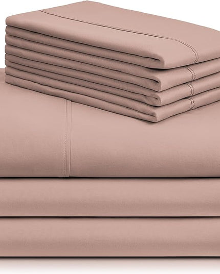 LuxClub 7 PC Split King Sheet Set, Breathable Luxury Bed Sheets, Deep Pockets 18" Eco Friendly Wrinkle Free Cooling Sheets Machine Washable Hotel Bedding Silky Soft - Pearl Pink Split King - LeafyLoom