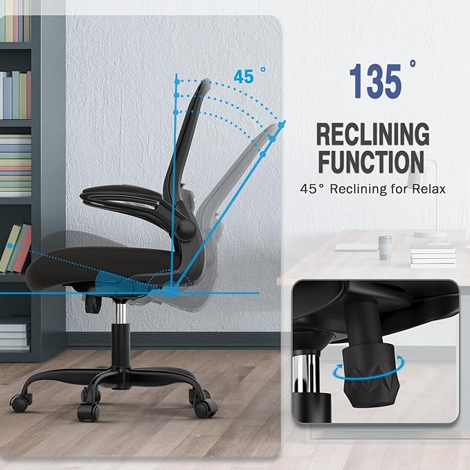 Office Chair, Ergonomic Desk Chair with Adjustable Lumbar Support, High Back Mesh Computer Chair with Flip-up Armrests-BIFMA Passed Task Chairs, Executive Chair for Home Office - LeafyLoom