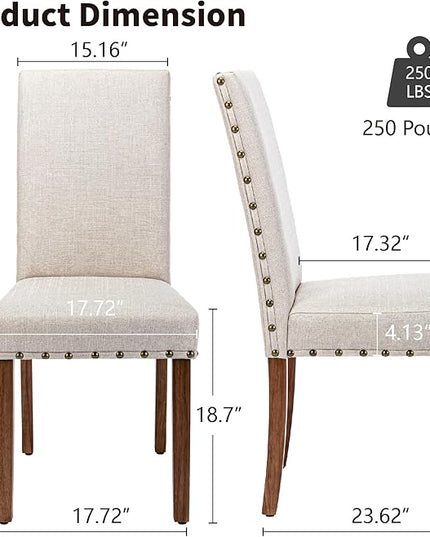 Upholstered Parsons Dining Chair with Nailhead Trim and Sturdy Solid Wood Legs, Set of 2, Cream - LeafyLoom