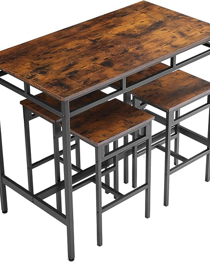 NicBex Dining Table Set for 4 Kitchen Table Set Bar Table Set 5Pc Dinging Table Set with High Stools for Dining Room, Small Space, Apartment, Structural Strengthening, Industrial Style, Rustic Brown - LeafyLoom