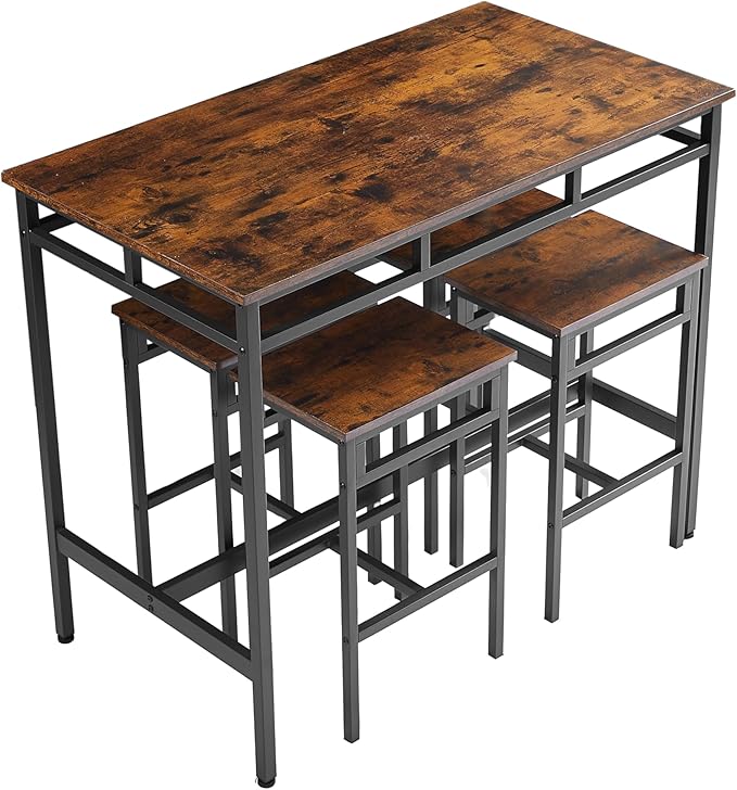 NicBex Dining Table Set for 4 Kitchen Table Set Bar Table Set 5Pc Dinging Table Set with High Stools for Dining Room, Small Space, Apartment, Structural Strengthening, Industrial Style, Rustic Brown - LeafyLoom