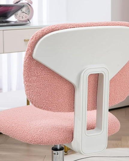 Vinsetto Cute Armless Office Chair, Teddy Fleece Fabric Computer Desk Chair, Vanity Task Chair with Adjustable Height, Swivel Wheels, Mid Back, Pink - LeafyLoom