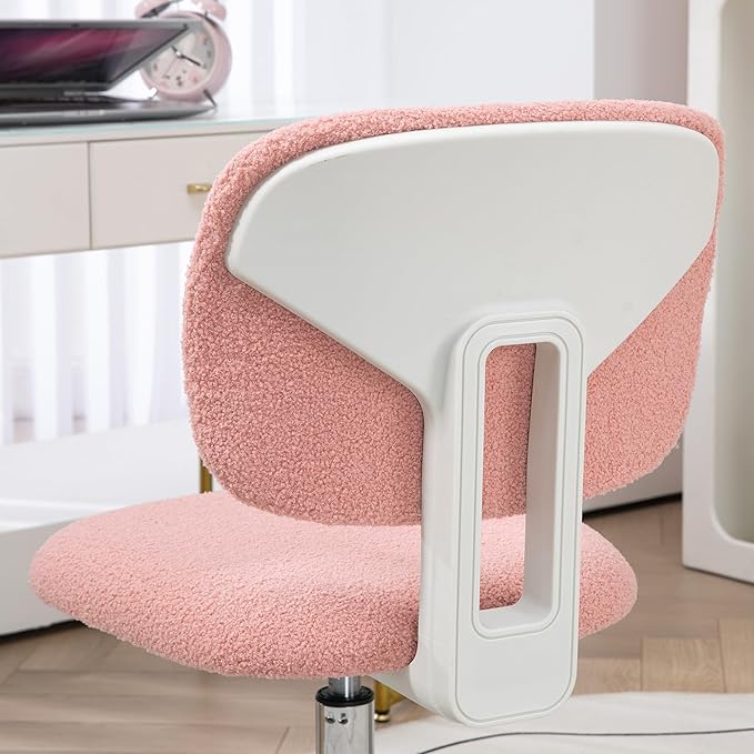 Vinsetto Cute Armless Office Chair, Teddy Fleece Fabric Computer Desk Chair, Vanity Task Chair with Adjustable Height, Swivel Wheels, Mid Back, Pink - LeafyLoom