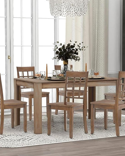 COLAMY Wooden Dining Chairs Set of 6, Nine-Square High Back Kitchen Side Chair, Farmhouse Dining Chairs for Kitchen and Dining Room, Light Brown - LeafyLoom