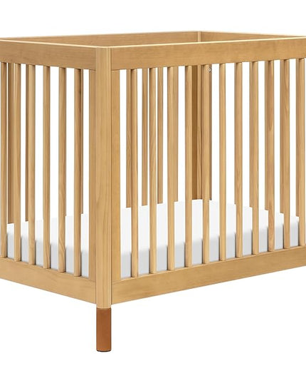 babyletto Gelato 4-in-1 Convertible Mini Crib with Toddler Bed Conversion in Honey with Vegan Tan Leather Feet, Greenguard Gold Certified - LeafyLoom