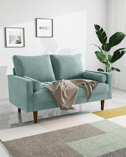 Velvet Furniture for Small Spaces, Mid-Century Modern Loveseats for Living Room, Love Seat Couch Sofas, 58 Inches, Aqua Turquoise - LeafyLoom