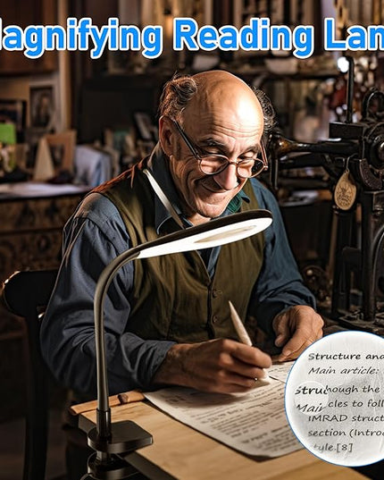 Magnifying Glass with Light, Flexible Gooseneck 3X&5X Glass Lens LED Magnifying Desk Lamp with Clamp, Hand Free Magnifying Lamp with Dust Cover for Reading, Painting, Craft, Repair - LeafyLoom