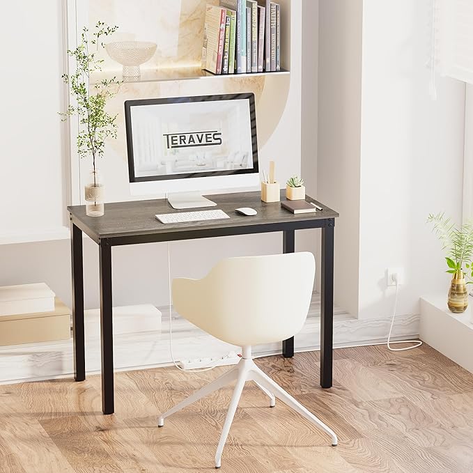 Teraves Computer desk/Dining Table Office Desk Sturdy Writing Workstation for Home Office (39.37“, Black Oak) - LeafyLoom