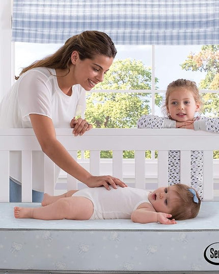 Delta Children Heartland 4-in-1 Convertible Crib Infant Changing Table with Pad + Serta Perfect Start Crib Mattress, Bianca White - LeafyLoom
