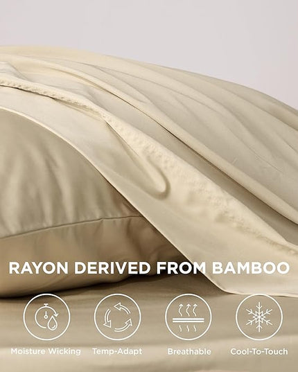 Bedsure Twin XL Sheet Set Dorm Bedding, Cooling Sheets Twin Extra Long Sheets, Rayon Derived from Bamboo, Deep Pocket Up to 16", Hotel Luxury Silky Bedding Sheets & Pillowcases, Beige - LeafyLoom