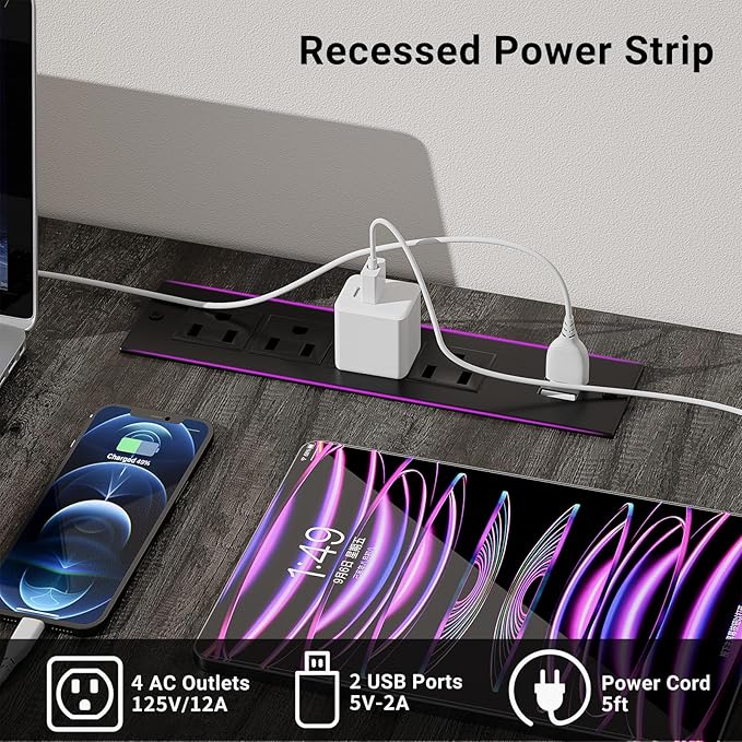 Reversible L Shaped Gaming Desk, Large Corner Computer Desk with Power Outlets and USB Ports, Sturdy Home Office Table with Storage Shelf, Attractive Grid Design Writing Desk, Black Oak - LeafyLoom