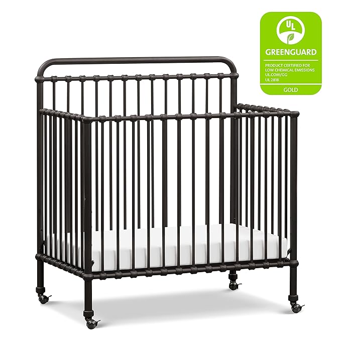 NAMESAKE Winston 4-in-1 Convertible Mini Metal Crib in Vintage Iron, Greenguard Gold Certified - LeafyLoom
