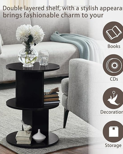 ECYIL Double Layered Independent Storage Rack, Full Circular Color Blocking Bookshelf, Suitable for Home, Office, Living Room, etc (black) - LeafyLoom