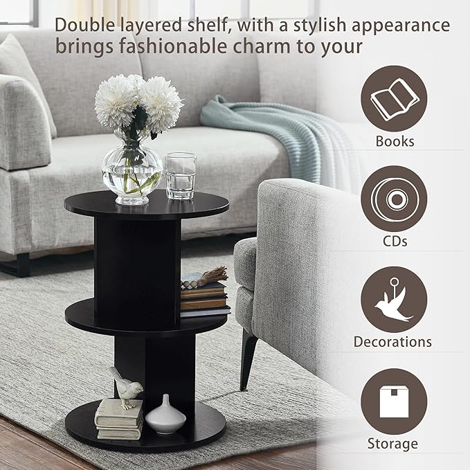 ECYIL Double Layered Independent Storage Rack, Full Circular Color Blocking Bookshelf, Suitable for Home, Office, Living Room, etc (black) - LeafyLoom