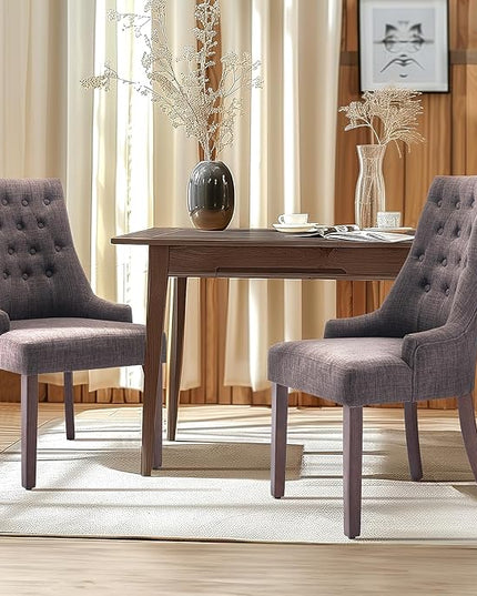 COLAMY Wingback Upholstered Dining Chairs Set of 6, Fabric Side Dining Room Chairs with Tufted Button, Living Room Chairs for Home Kitchen- Brown - LeafyLoom