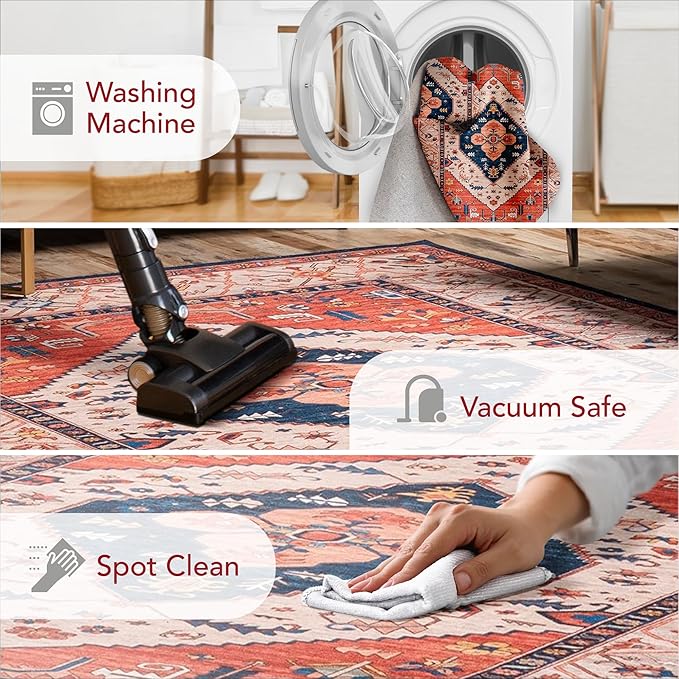 nuLOOM Carolyn Machine Washable Tribal Motif Ultra Thin Area Rug, 5' x 8', Rust - LeafyLoom
