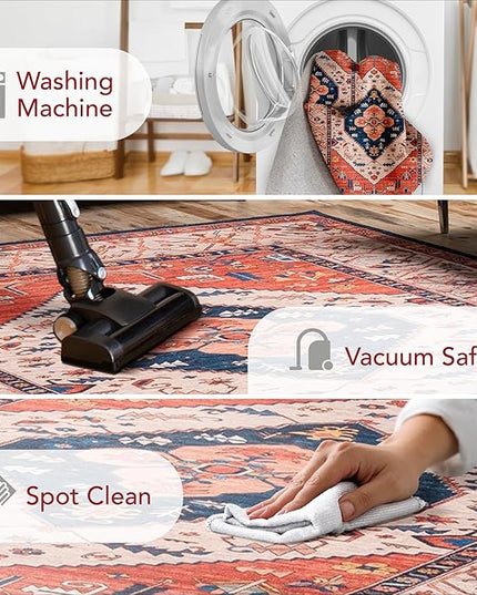 nuLOOM Carolyn Machine Washable Tribal Motif Ultra Thin Runner Rug, 2' 6" x 10', Rust - LeafyLoom