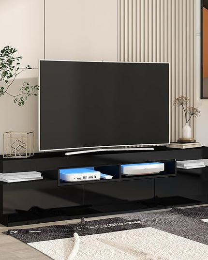 NicBex TV Stand for 75 Inch TV LED Gaming Entertainment Center Media Storage Console Table with 4 Open Shelves and 16-Color RGB LED Color Changing Light for Living Room,Bedroom,67 Inch,Black - LeafyLoom