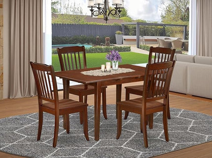East West Furniture NODA5-MAH-W 5 Piece Dinette Set for 4 Includes a Rectangle Dining Room Table with Butterfly Leaf and 4 Dining Chairs, 32x54 Inch, Mahogany - LeafyLoom