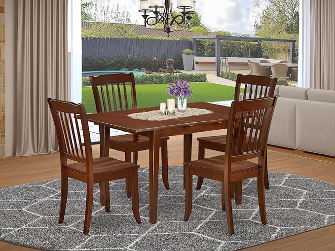 East West Furniture NODA5-MAH-W 5 Piece Dinette Set for 4 Includes a Rectangle Dining Room Table with Butterfly Leaf and 4 Dining Chairs, 32x54 Inch, Mahogany - LeafyLoom