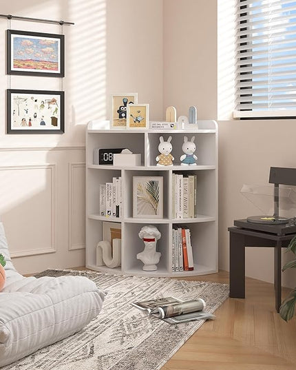 Vecelo 3-Tier Corner Cabinet with 8 Cubbies, Wooden Cube Storage Organizer, Modern Bookshelf Units for Playroom, Bedroom, Living Room,Pearl White - LeafyLoom