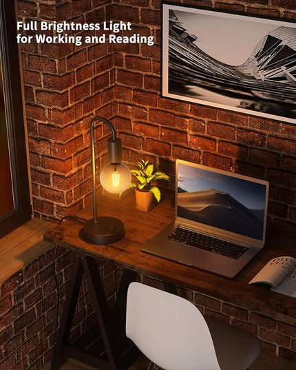 Industrial Table Lamp Set of 2, Fully Dimmable Beside Lamp with Gradient Black Art LED Bulb, Modern Nightstand Desk Lamp for Bedroom, Living Room, Office, Reading(Bulb Included) - LeafyLoom