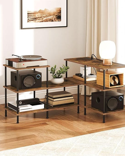 HOOBRO TV Stand, Deformable TV Stand with Power Outlets to 75 Inch, Modern Entertainment Center with Storage Shelves, Media TV Console Table for Living Room, Bedroom, Rustic Brown and Black BF15UDS01 - LeafyLoom