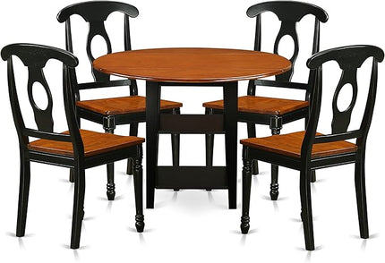 East West Furniture SUKE5-BCH-W Sudbury 5 Piece Kitchen Set for 4 Includes a Round Room Table with Dropleaf & Shelves and 4 Dining Chairs, 42x42 Inch - LeafyLoom