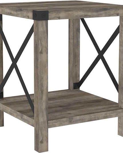 Walker Edison Georgetown Modern Farmhouse Double Barn Door TV Stand for TVs up to 80 Inches, 70 Inch, Grey Wash, Without Fireplace & Sedalia Modern Farmhouse Metal X Side Table, 18 Inch, Grey Wash - LeafyLoom
