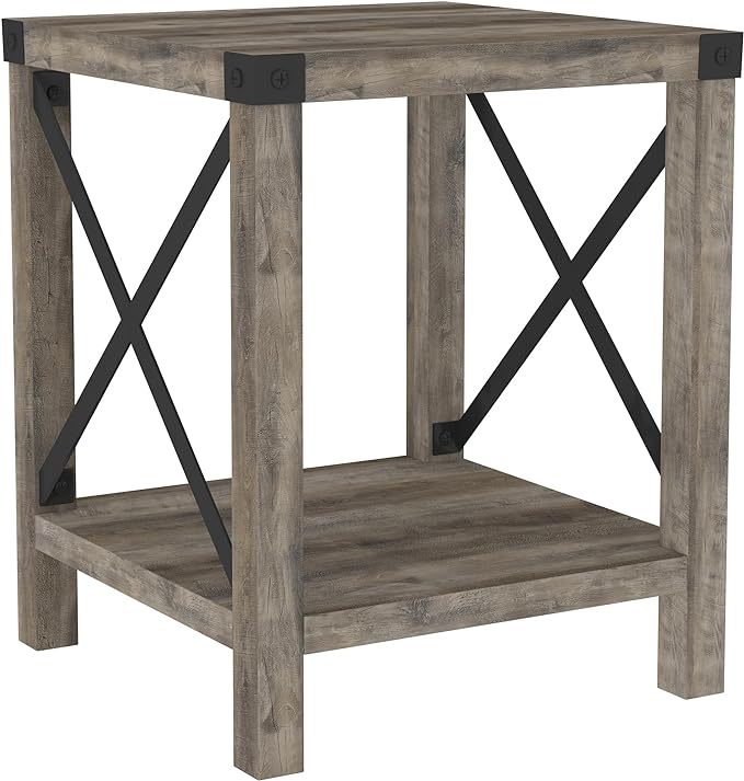 Walker Edison Georgetown Modern Farmhouse Double Barn Door TV Stand for TVs up to 80 Inches, 70 Inch, Grey Wash, Without Fireplace & Sedalia Modern Farmhouse Metal X Side Table, 18 Inch, Grey Wash - LeafyLoom
