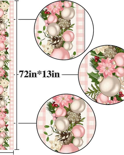 Nepnuser Pink Christmas Table Runner Pink and White Buffalo Check Plaid Xmas Decoration Seasonal Winter Holiday Home Kitchen Island Dining Room Decor Nepnuser