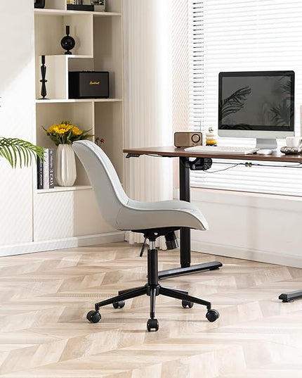YOUNIKE Desk Chair with Wheels Armless Office Chair Swivel Rolling Task Chair with Back Upholstered Faux Leather Computer Chair Height Adjustable Modern Ergonomic Seat, Loads 300 lbs, Grey - LeafyLoom