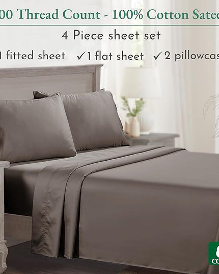 California Design Den 100% Cotton Full Size Bed Sheets, 600 Thread Count Sateen, Soft, Cooling Brown Full Size Sheet Set with Deep Pockets, Hotel-Quality Bedding - Brown - LeafyLoom