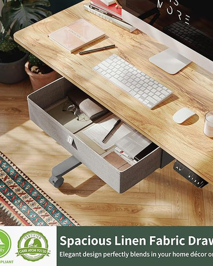 FEZIBO Standing Desk with Drawer, 55 x 24 Inches Adjustable Height Electric Stand up Desk with Storage, Sit Stand Home Office Desk, Light Rustic/Grey Frame - LeafyLoom