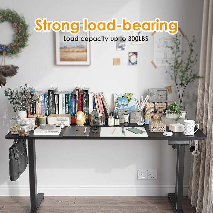 STARY Electric Memory Preset 55 x 24 Inches Adjustable Height Computer Workstation Sit Stand Home Office Desk with Splice Board, 5524, Black Desktop/Black Frame - LeafyLoom