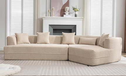 125" Modular Sectional Sofa, Modern Minimalist Style Couch with pillows for Living Room, Salon, 2 PC Free Combination, Boucle fabric, Light Brown - LeafyLoom
