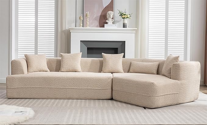 125" Modular Sectional Sofa, Modern Minimalist Style Couch with pillows for Living Room, Salon, 2 PC Free Combination, Boucle fabric, Light Brown - LeafyLoom