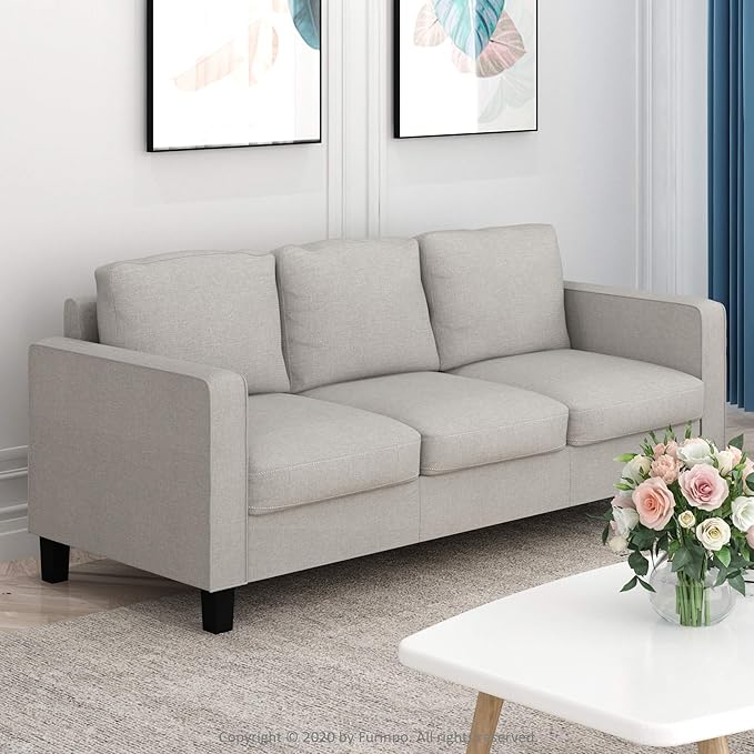Furinno Bayonne Modern Upholstered 3-Seater Sofa Couch for Living Room, Fog - LeafyLoom