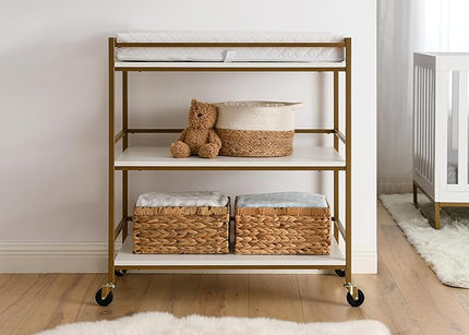 Delta Children Jade Changing Table/Cart, White Melamine/Bronze - LeafyLoom