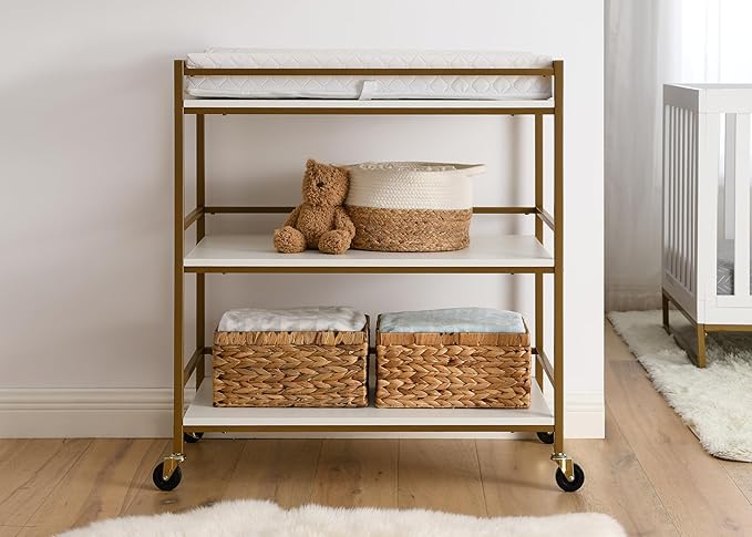 Delta Children Jade Changing Table/Cart, White Melamine/Bronze - LeafyLoom