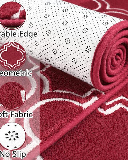 Chicrug Shag Geometric 4x6 Area Rug for Living Room, Large Modern Memory Foam Indoor Carpet, Fluffy Rug for Bedroom Bedside Room Decor for Family Girls Kids Nursery, Wine Red/White - LeafyLoom