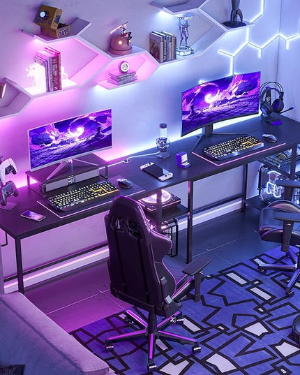 BANTI L Shaped Desk with Storage, 59 Inch Reversible Corner Computer Desk or 2 Person Long Table Desk, Home Office Large Gaming Writing Storage Workstation with Monitor Stand, Black - LeafyLoom