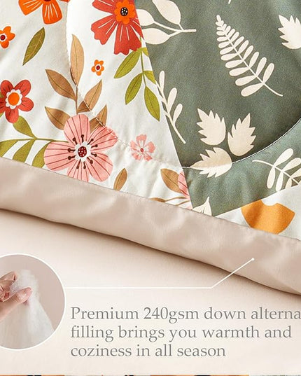 Whale Flotilla King Comforter Set, Soft Reversible Orange and Beige Bedding Comforter Set with Boho Pattern, 1 Micoriber Patchwork Comforter and 2 Pillow Shams, 3 Pieces - LeafyLoom