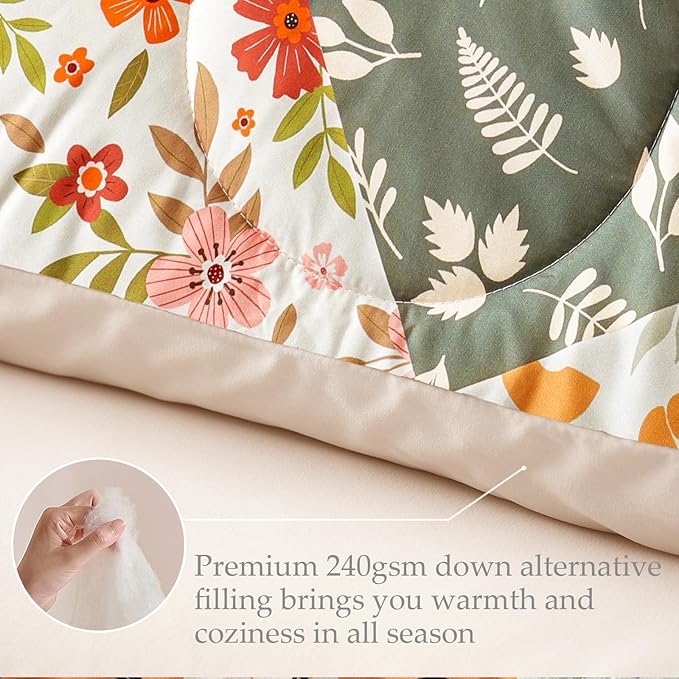 Whale Flotilla King Comforter Set, Soft Reversible Orange and Beige Bedding Comforter Set with Boho Pattern, 1 Micoriber Patchwork Comforter and 2 Pillow Shams, 3 Pieces - LeafyLoom